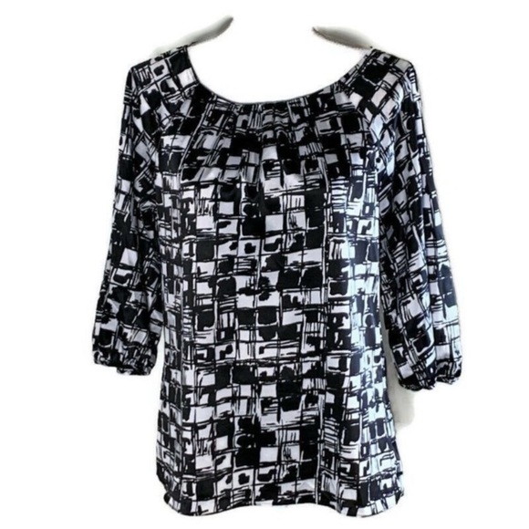 ANN TAYLOR Black & White Silky Blouse - Picture 3 of 11